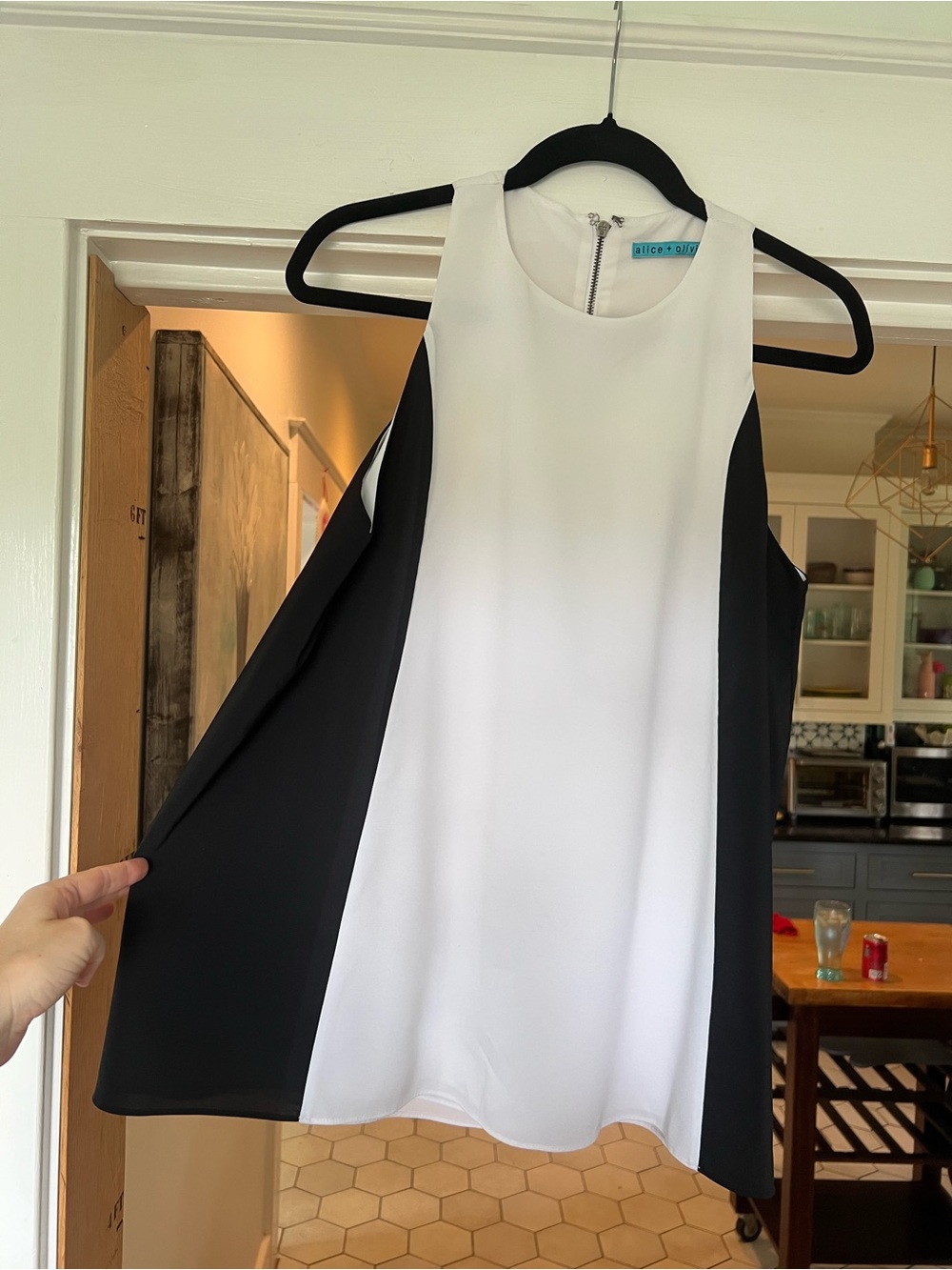 Alice + Olivia Black and White Sleeveless Colorblock A-Line Top